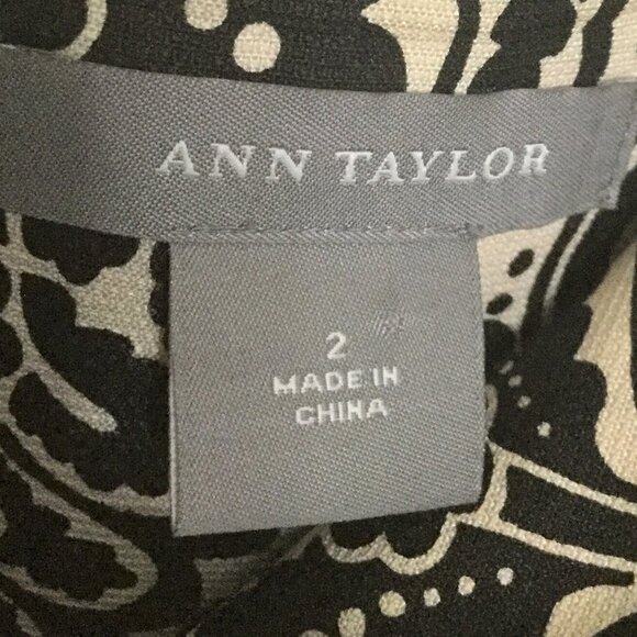 Ann Taylor Black & Cream Paisley Silk A-Line Skirt - Picture 2 of 9